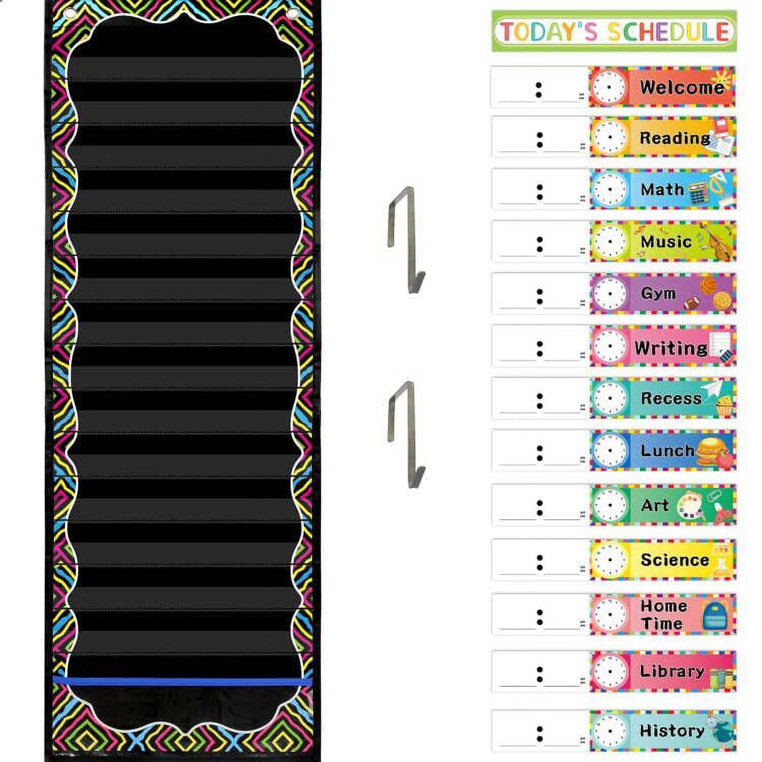 Chalkboard Brights Daily Schedule Pockets Chart for Classroom Black