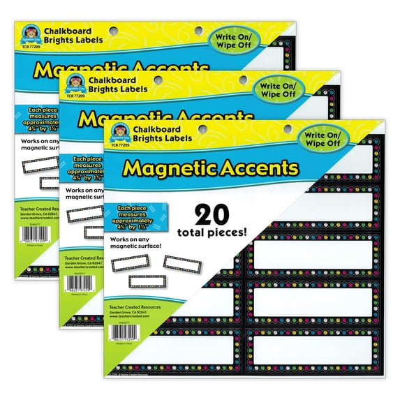 Teacher Created Resources Chalkboard Brights Labels Magnetic Accents, 20 Per Pack, 3 Packs