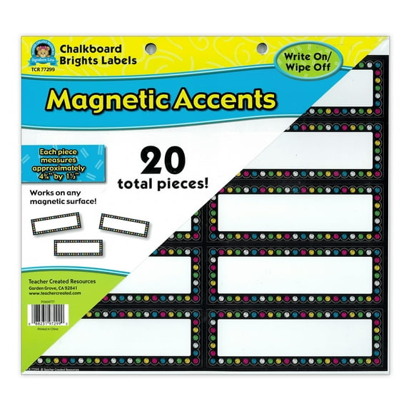 Teacher Created Resources Chalkboard Brights Labels Magnetic Accents, Pack of 20