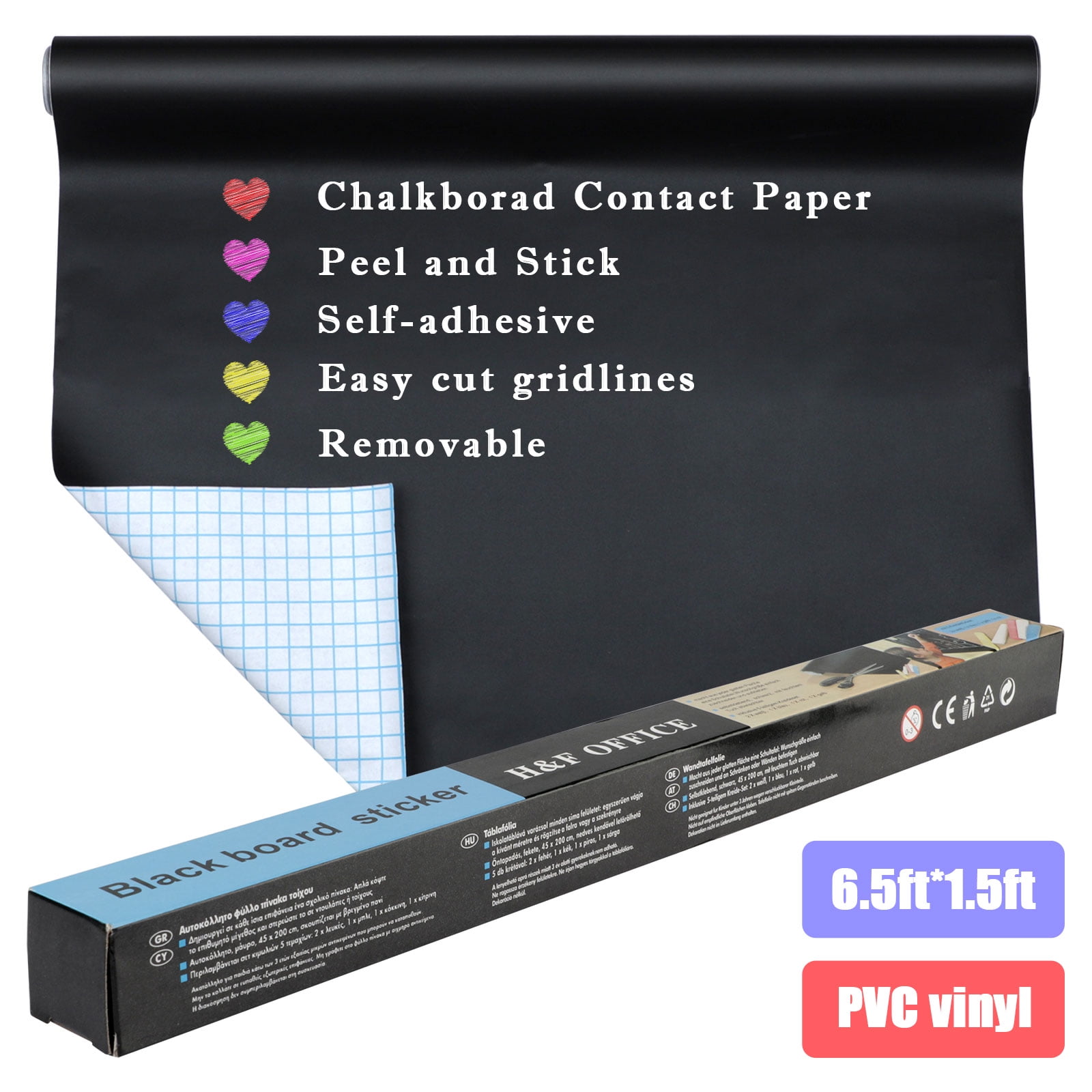 Chalkboard Wallpaper Stick and Peel: Contact Paper 17.5 17.5 x 78.7,  Black
