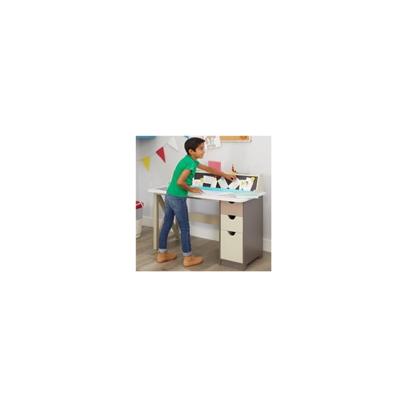 Chalkboard Desk with Storage & Charging - Wood Study Table, Magnetic Board