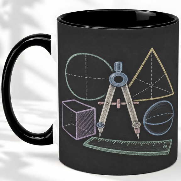 Chalkboard Geometry Accent Mug, 11oz Ceramic Coffee Cup for Math Teachers