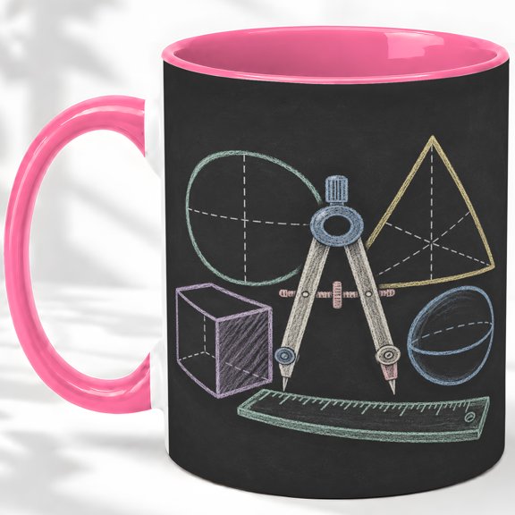 Chalkboard Geometry Accent Mug, 11oz Ceramic Coffee Cup for Math Teachers