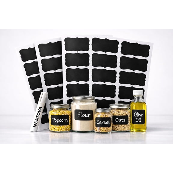 Chalkboard Labels for Jars 180 Pack, Reusable Waterproof Erasable Stickers with Liquid Chalk Marker, 2 x 3 Wavy Rectangle Labels for Pantry, Mason Jars & Kitchen Organization