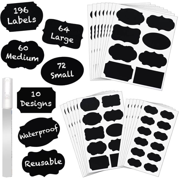 Chalkboard Labels Stickers Bulk - Reusable Chalk Sticker Labels with Erasable Chalk Maker, Removable Waterproof Blackboard Labels for Containers, Glass, Mason Jars