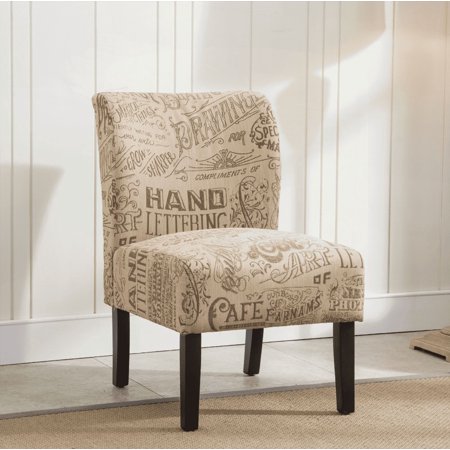 Chalkboard Light Print Fabric Armless Contemporary Accent Chair - 1-Piece with Solid Wood Frame and Non-Slip Pads