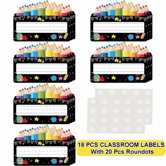 Chalkboard Name Tags for Classroom Desks - 18 Pack Reusable Name Plates with Adhesive Dots for Student Desk Organization, Teacher Supplies, and Office Labeling