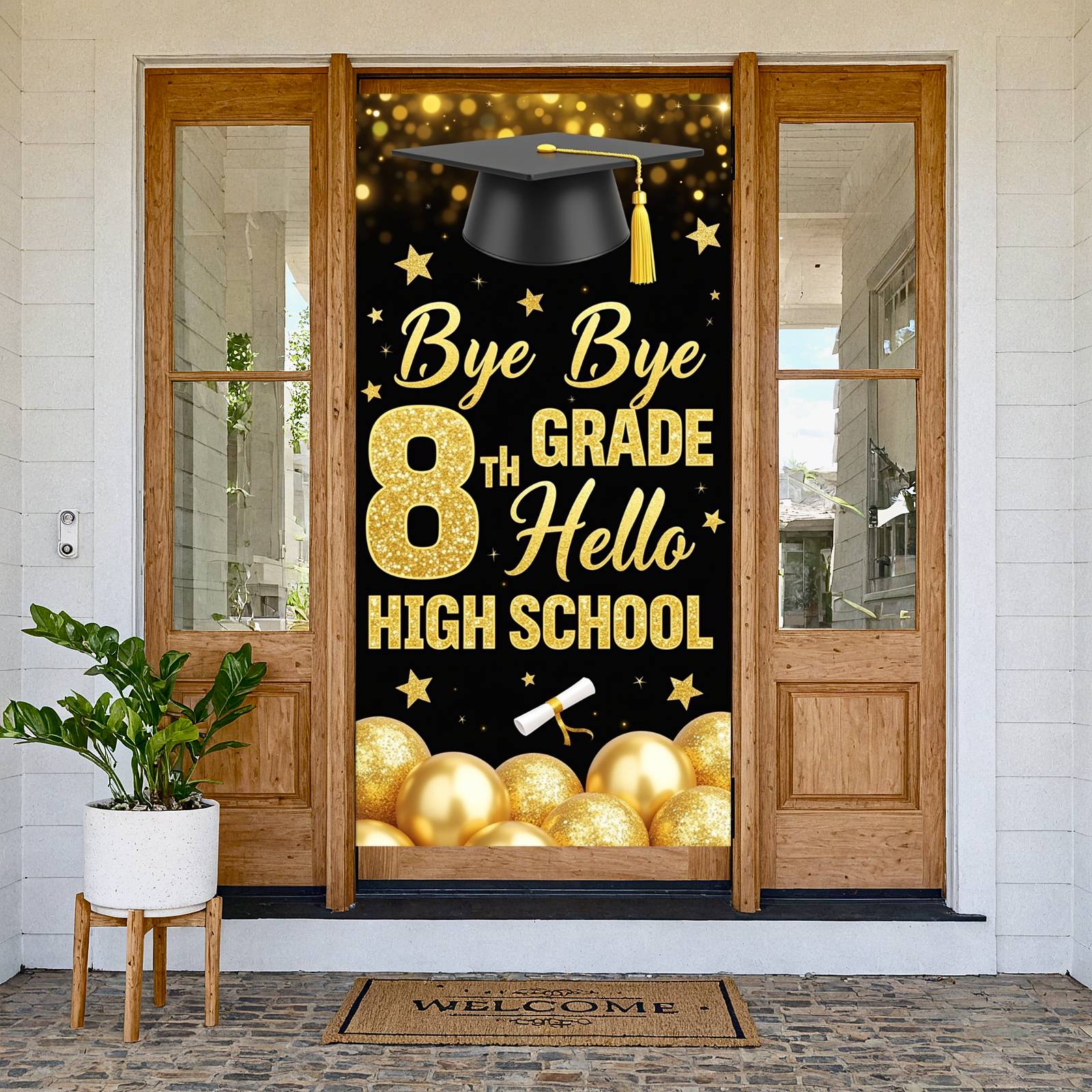 Chalkboard Next Stop High School Banner Hand-drawn Design Graduation ...