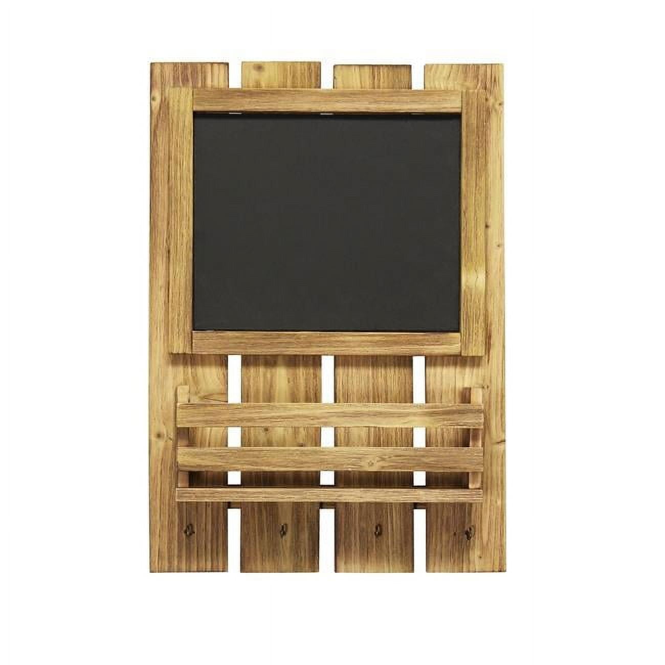 Natural Wood Chalkboard Sign with Key Holder Hooks and Mail Storage