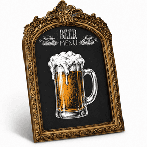Framed Tabletop Chalkboard Sign, 7" x 10" Arch Menu Board with Vintage Gold Rustic Frame, Hanging Chalkboard Sign for Cafes, Restaurants, Weddings and Countertop Decor