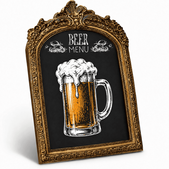 Framed Tabletop Chalkboard Sign, 7" x 10" Arch Menu Board with Vintage Gold Rustic Frame, Hanging Chalkboard Sign for Cafes, Restaurants, Weddings and Countertop Decor