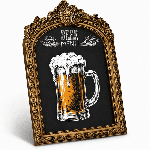 Framed Tabletop Chalkboard Sign, 7" x 10" Arch Menu Board with Vintage Gold Rustic Frame, Hanging Chalkboard Sign for Cafes, Restaurants, Weddings and Countertop Decor