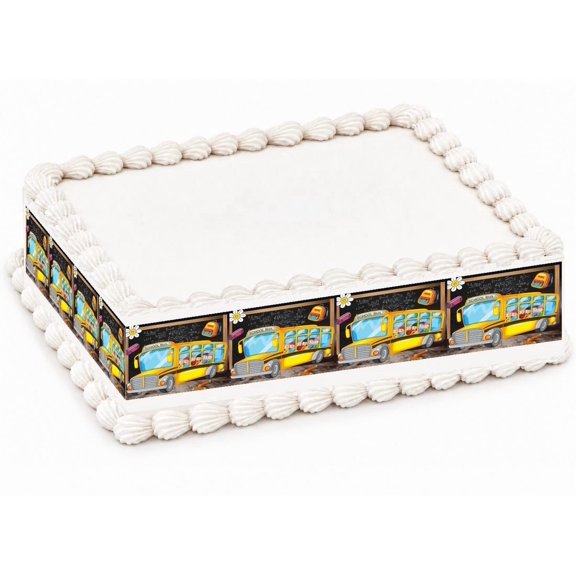 School Bus Edible Image Cake Border Strips, by TNCT. (3 Count)