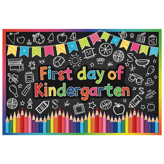 Chalkboard Style First Day of Kindergarten Banner for School Decoration Classroom Decor Educational Event