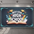 thumbnail image 1 of Chalkboard Style Next Stop High School Banner Hand-drawn Design High School Graduation Display Graduation Cap  Globe Decoration School Transition Backdrop for High School Graduation Party 8th Grade, 1 of 8