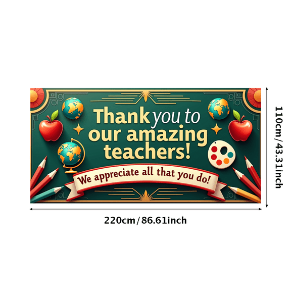 Chalkboard Style Thank You Teachers Banner with School Elements Backdrop for Teacher Appreciation Day Party Classroom Decorations Teacher Appreciation Event School Celebration Photography Props