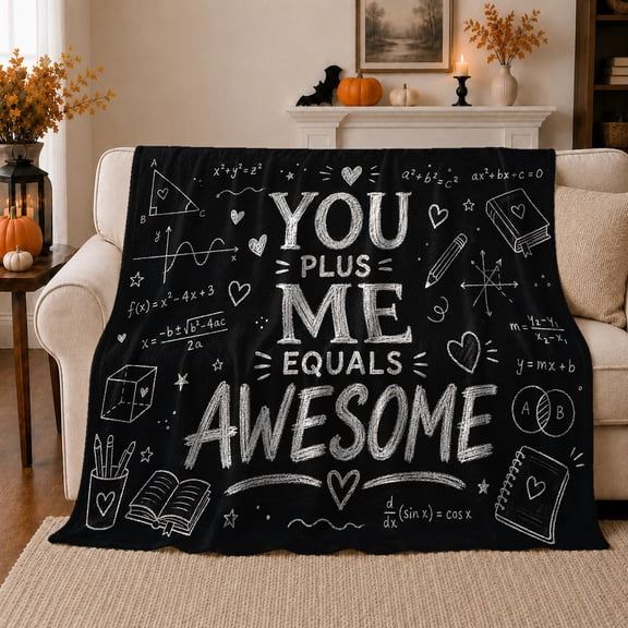 Chalkboard You Plus Me Awesome Math Doodles, Cozy Friendship Quote Scene, Warm Flannel Blanket for Living Room and Reading Nook, Art Lovers Friendship Gift, Artistic Home Decor