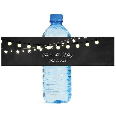 Chalkboard background with Market lights Wedding Water Bottle Labels Engagement Party 8"x2"