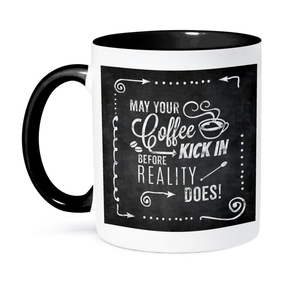 3dRose, Chalkboard typography sign with hand lettering quote coffee quote, 11oz Two-Tone Black Mug