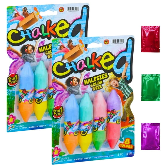 Chalked Jumbo Double Sided Sidewalk Chalk (Pack of 2) Non-Toxic & Washable Colored Chalks Art Set Crayon Outdoor Street Drawing Party Easter Basket Stuffers & Bonus Snoep in Beperkte Oplage