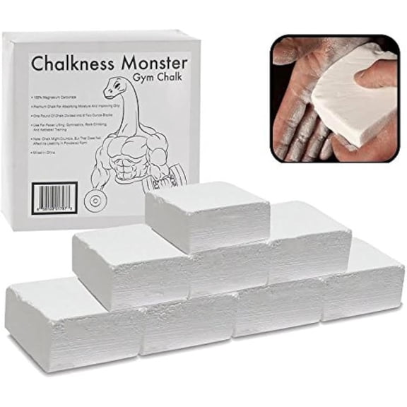 Chalkness Monster 1 lb Gym Chalk (8 2oz Blocks) - No Slip, No Moisture Chalk - Great for Powerlifting, Rock Climbing, Gymnastics, Powerlifting & More (1 LB)