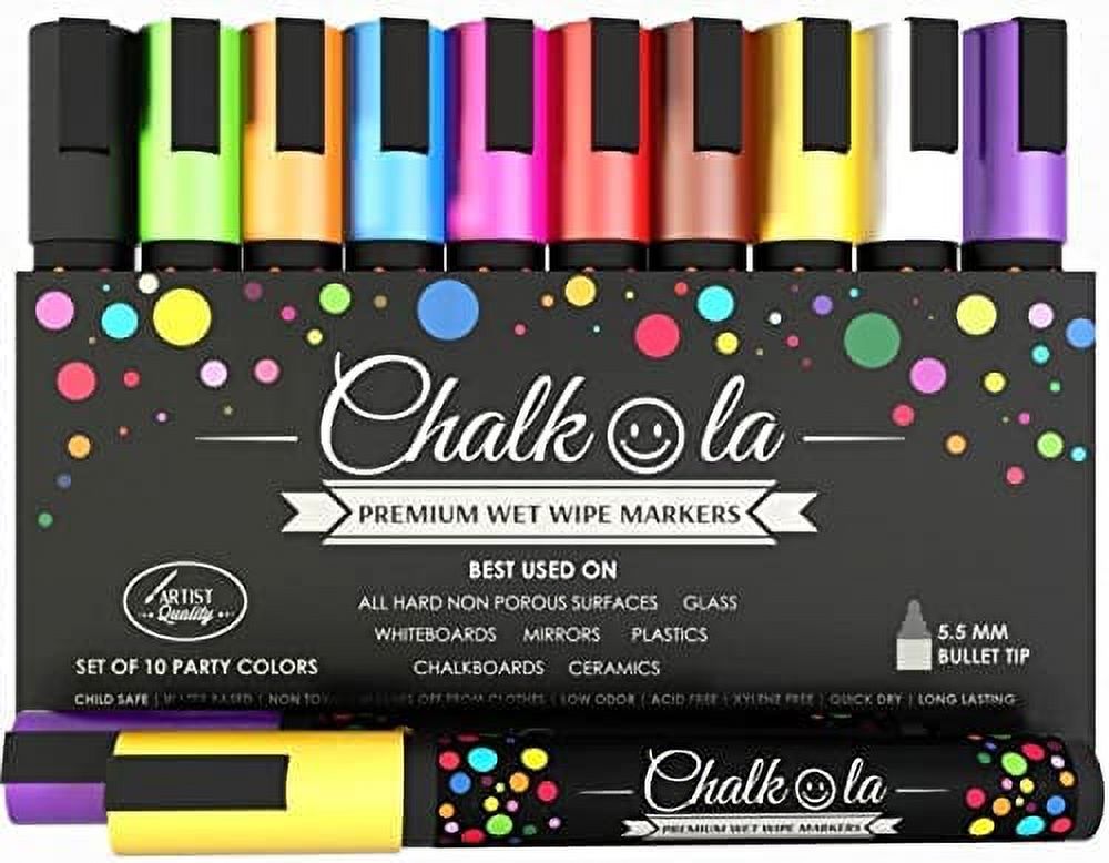 Chalkola Chalk Markers for Chalkboard, Blackboard, Window, Bistro, Car Glass,  Board, Mirror (10 Pack, 6mm) - Wet Wipe Erasable Liquid Chalk Pens Paint  Ink - 6mm Reversible Tip Chalkboard Markers 