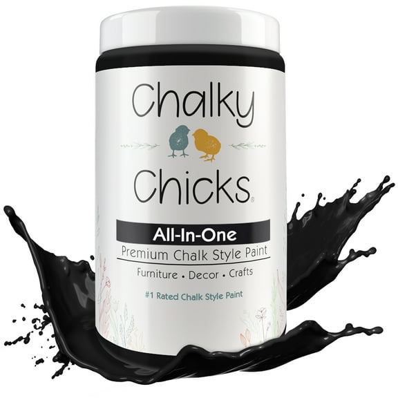 Chalky Chicks 32 Fl Oz Matte Starless Night Black Chalk Paint for Furniture Without Sanding - No Prep Furniture Paint No Sanding All in One for Crafts, Wood, Cabinet, Walls, Metal, Dresser, Farmhouse