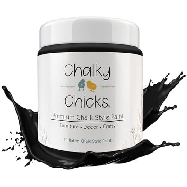 Chalky Chicks 32 Fl Oz Matte Starless Night Black Chalk Paint for Furniture Without Sanding - No Prep Furniture Paint No Sanding All in One for Crafts, Wood, Cabinet, Walls, Metal, Dresser, Farmhouse