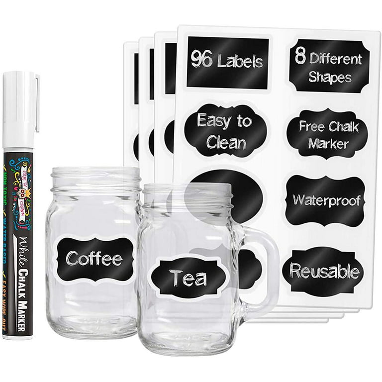 Chalkboard Labels for Jars - Waterproof Reusable Chalk Sticker Labels for  Containers Storage Jars - 12 Unique Shapes