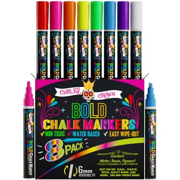 Chalky Crown - Bold Chalk Markers - Dry Erase Marker Pens - Reversible Tip -  8 Pack, 6 mm