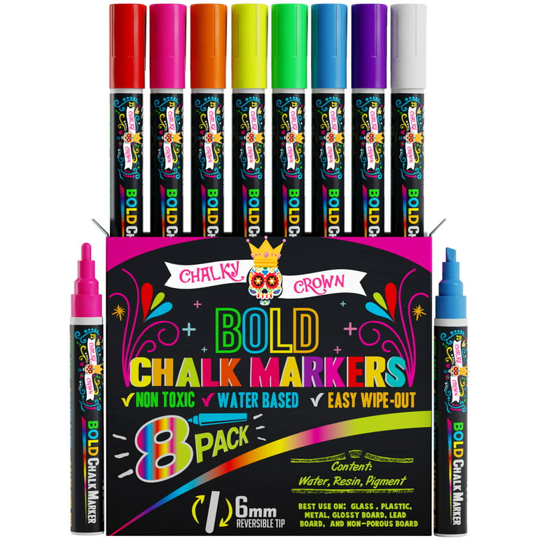Liquid Chalk Markers Set of 12 Vintage Colors - 3mm Fine Tip Chalk Markers  with Bonus 30 Chalk Stickers - Erasable Pen with Reversible Tip for Mason