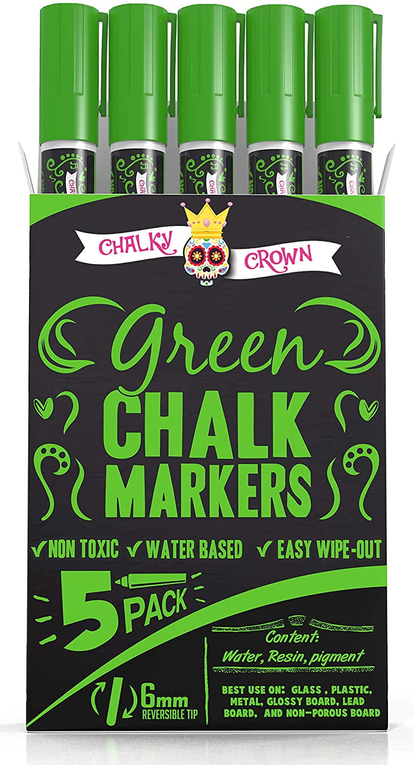 Liquid Chalk Marker Pen - White Dry Erase Marker - Chalk Markers for  Chalkboard Signs, Windows, Blackboard, Glass - 6mm Reversible Tip (5 Pack)  - 24 Chalkboard Labels Included - The Batch Lady