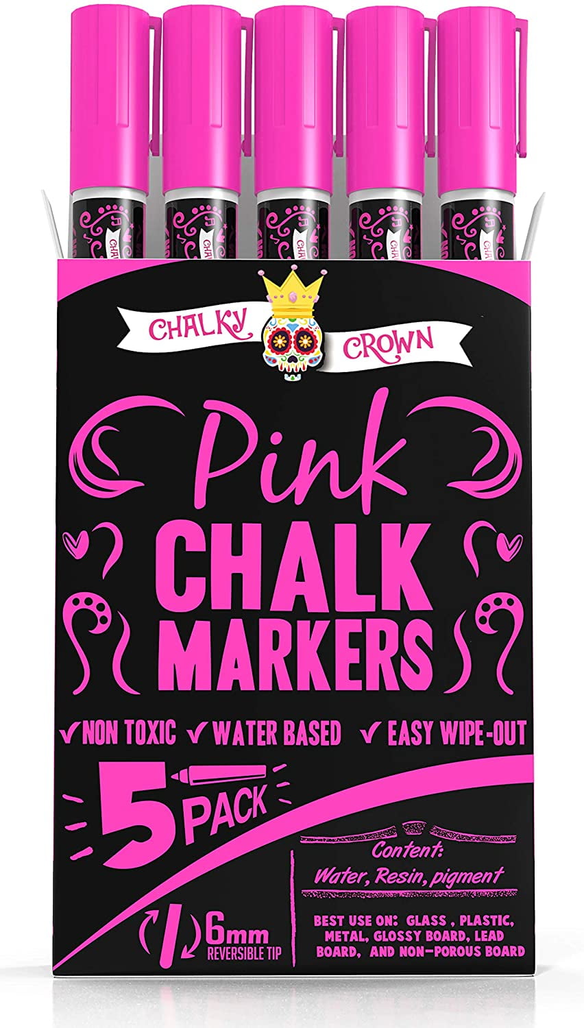 Chalky Crown Liquid Chalk Markers - Dry Erase Marker Pens - Chalk Markers  for Chalkboards, Signs, Windows, Blackboard, Glass - Reversible