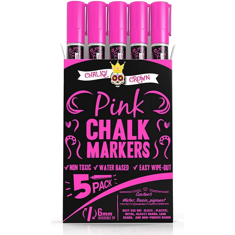 Chalky Crown Liquid Chalk Marker Pen - Dry Erase Marker - Chalk Markers for  Chalkboard Signs, Windows, Blackboard, Glass - 6mm Reversible Tip - 24  Chalkboard Labels Included (Pink, 5 Pack) 