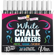Chalky Crown - Liquid Chalk Markers for Blackboards Sign Window 6mm Rev Tip - White, 10 Packs