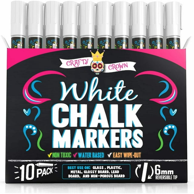 Chalky Crown - White Liquid Chalk Ink Markers for Blackboards, Signs