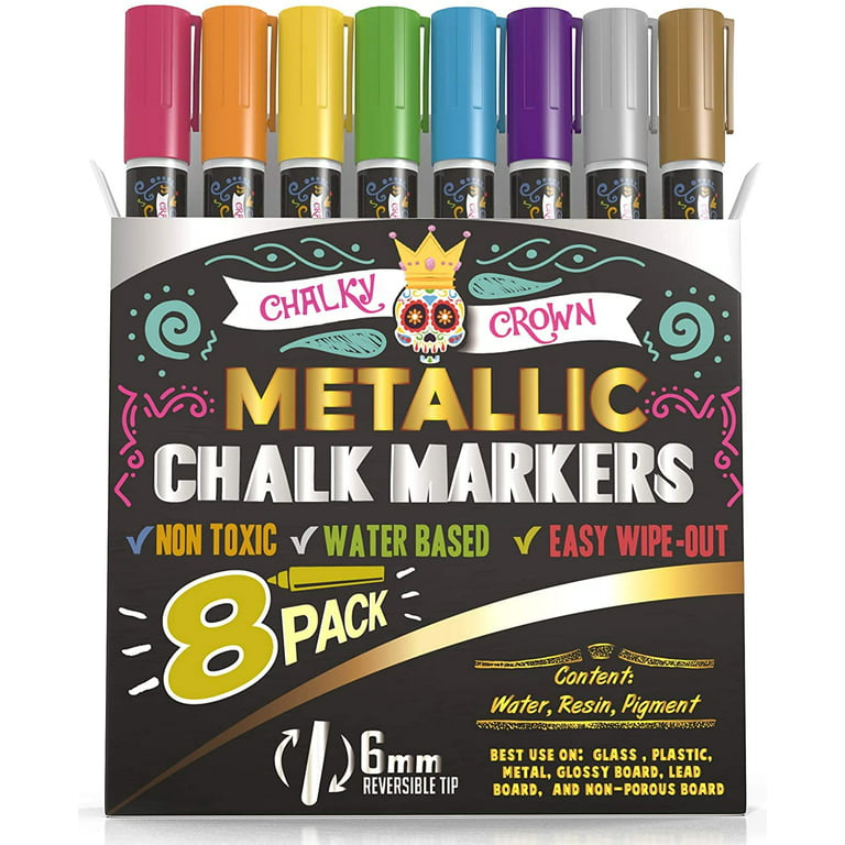 Metallic Liquid Chalk Markers - Dry Erase Marker Pens - Chalk Markers for  Chalkboards, Signs, Windows, Blackboard, Glass - Reversible Tip (8 Pack) 