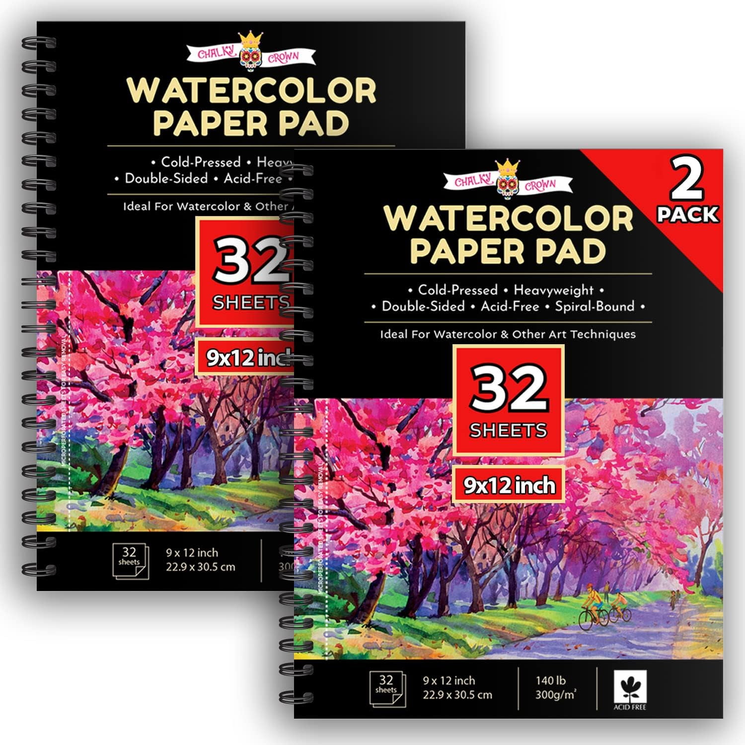 Chalky Crown - Watercolor Paper Water Color Paper White - Water Color Paper  Sketch Book - Large Watercolor Paper Pad - 2 Pack, 64 Sheets 