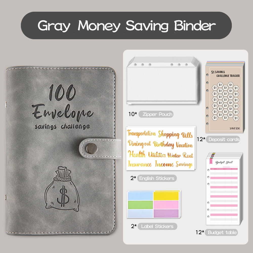 Challenge 100 Envelopes Money Saving Challenge Budget Binder PU Leather ...