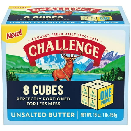 Challenge Unsalted Fresh-Churned Butter Cubes, 16 oz, 8 Pre-Measured Portions