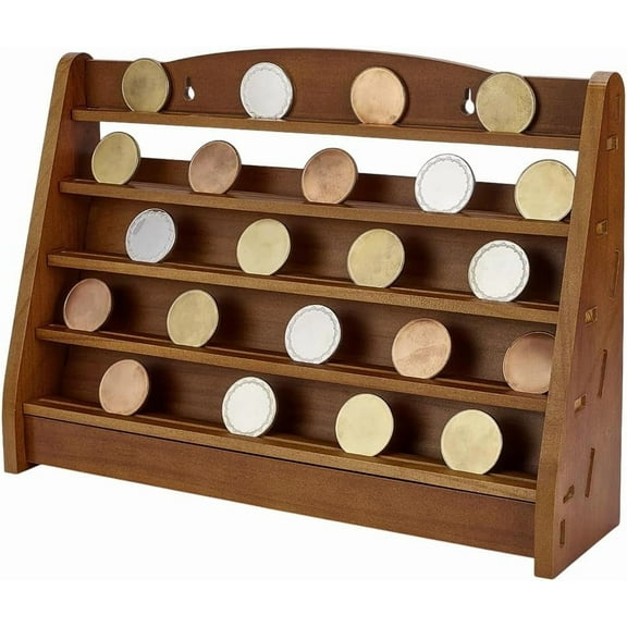 Challenge Coin Display Case 15.7x4x11inch 5 Rows Wooden Challenge Coin Wall Display Stand Military Coin Holder Army Coins Rack Wall Mount Coins Collection Rack Stand