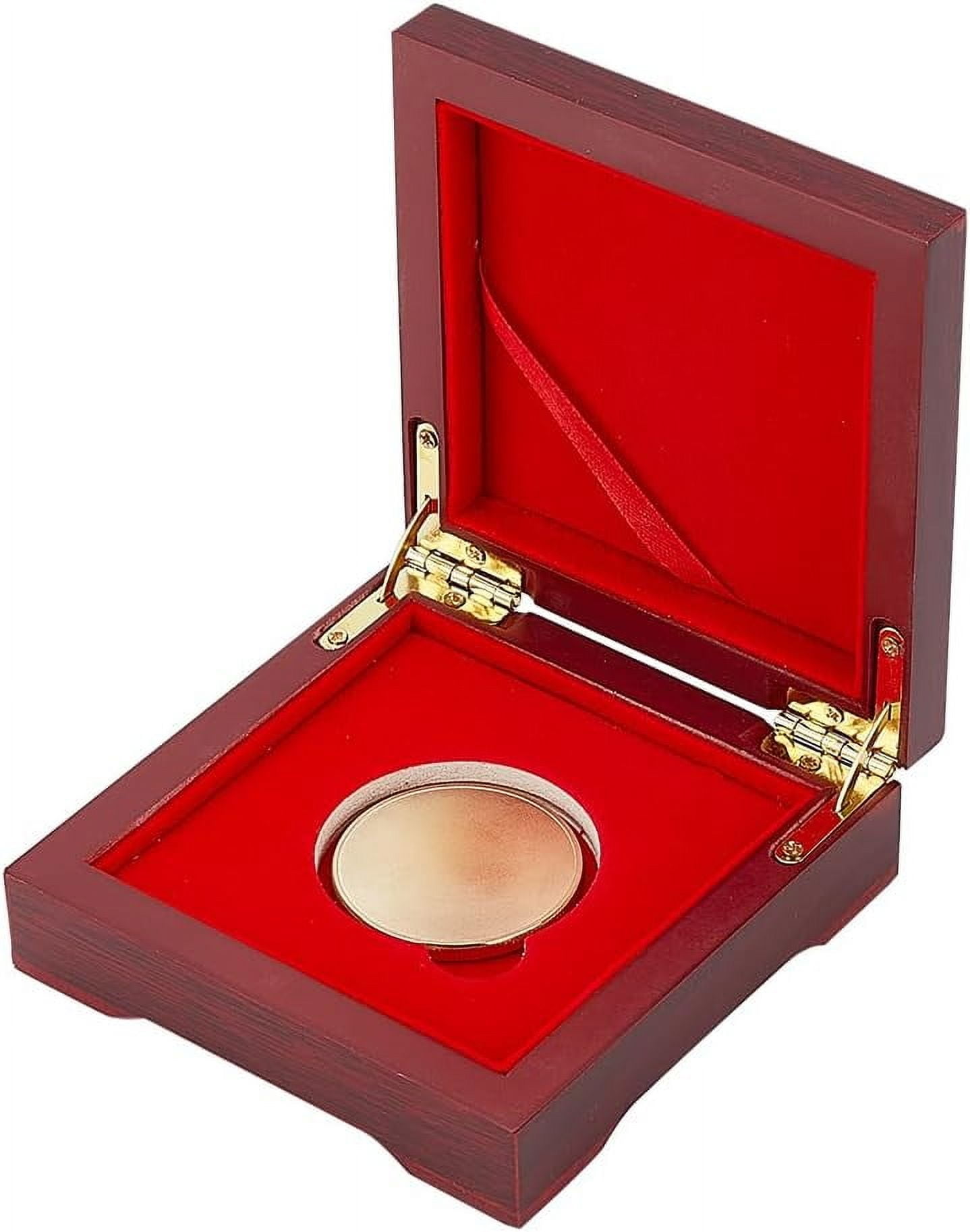 Challenge Coin Wood Presentation Box Dark Red Square with Velvet Inside ...