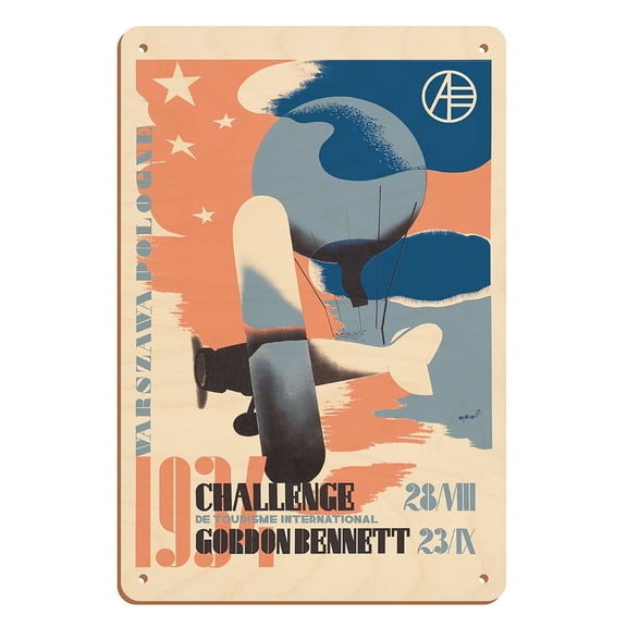 Challenge Gordon Bennett - Hot Air Balloon Competition - Vintage Travel Poster by Tadeusz Gronowski c.1934 - 8 x 12 inch Vintage Wood Art Sign