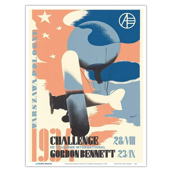 Challenge Gordon Bennett - Hot Air Balloon Competition - Vintage Travel Poster by Tadeusz Gronowski c.1934 - Master Art Print (Unframed) 9in x 12in