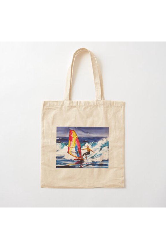 Challenge In The Waves, Windsurfing In Action Canvas Tote Bags, Reusable Shopping Bag