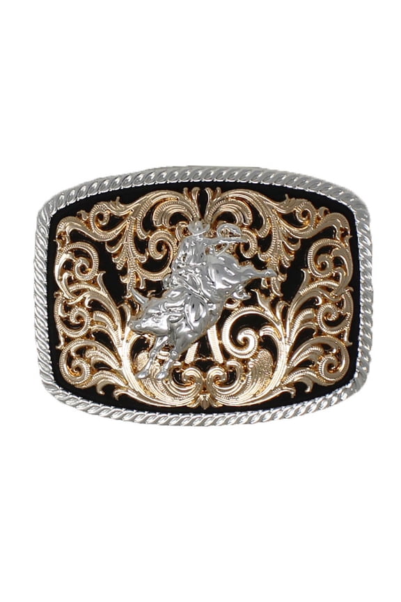 Challenger 2" Western Two-Tone Bull Rider Floral Engraved Belt Buckle 2811