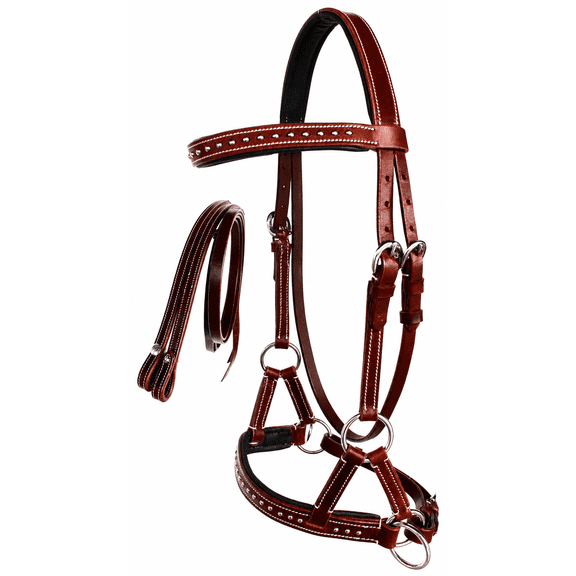 Challenger COB Padded Mahogany Leather Bitless Sidepull Bridle w/ Reins 7708MG-C