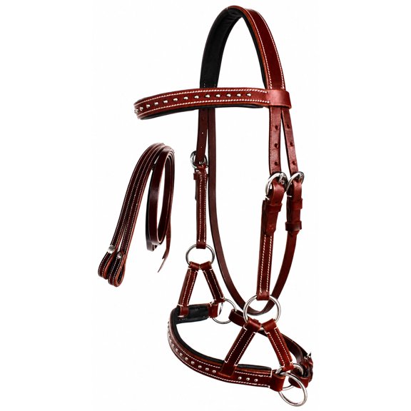 Challenger COB Padded Mahogany Leather Bitless Sidepull Bridle w/ Reins 7708MG-C