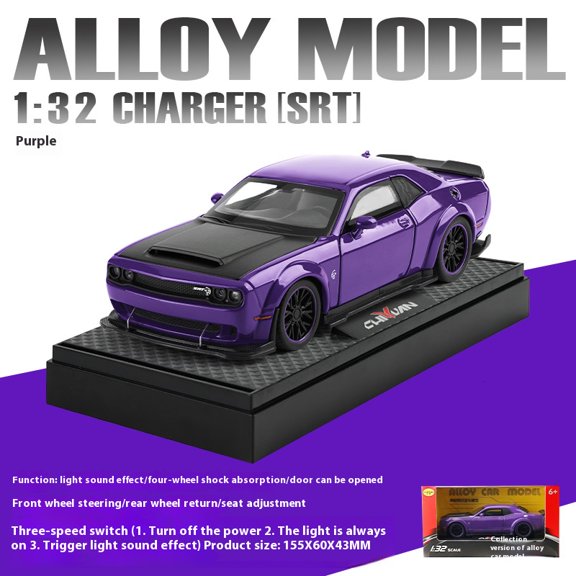 Challenger Hellcat Toy Car for 1: 32 Scale Die Cast Metel Cars Toy Pull Back Hellcat Model Cars With Sound and Light Hellc
