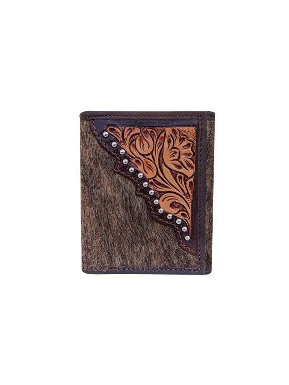 Challenger High Country Hide Genuine Leather Tri-Fold Wallet Hair-On Cowhide Studded Western Wallet 18RSW523T
